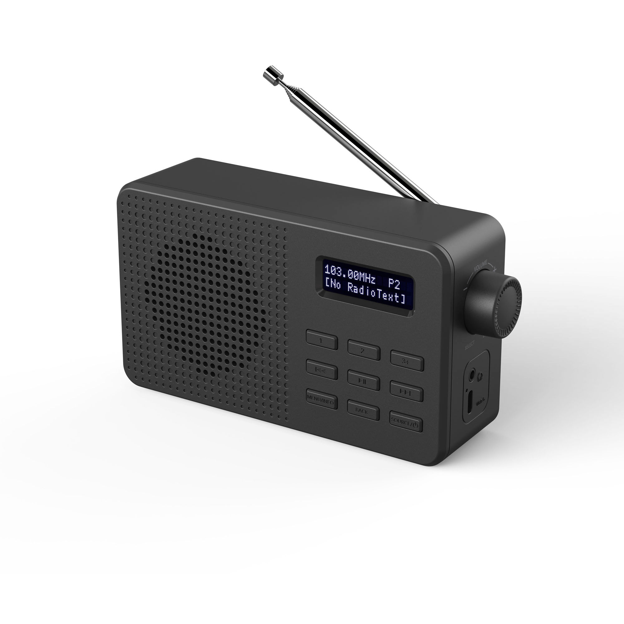 Dot matrix 2 x 16 LCD 44 x 21mm white display DAB/FM RDS radio with Bluetooth