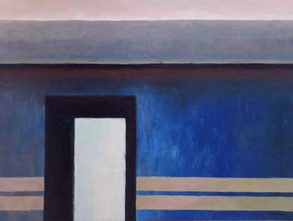 Empty Road (2024), oil on canvas, 60x80 cm / 23.6x31.5 in, from the Lost City series, exploring the feeling of a lost future made present, reflecting the tension between past expectations and current reality. Artwork by Anna Doronina. Contemporary Art.