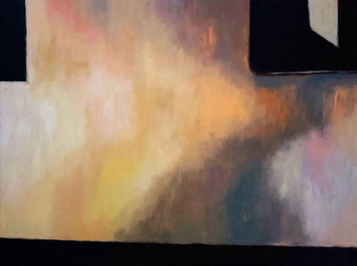 Halt (2024), oil on canvas, 60x80 cm / 23.6x31.5 in, from the Lost City series exploring the feeling of a lost future made present, reflecting the tension between past expectations and current reality. Artwork by Anna Doronina. Contemporary Art.