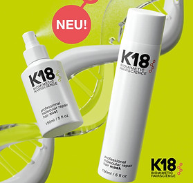 K18 Farbschutzservice. Transportiert Aminosäuren in den Cortex des Haares. Statt Strukturschäden aufzufüllen oder sie nur temporär zu kitten werden sie in der Tiefe nachhaltig und dauerhaft repariert. Es werden unterbrochene Keratinketten verbunden und Disulfidbrücken wiederhergestellt.