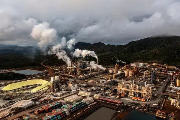 An Iron Refinery is shown from above in New Caledonia