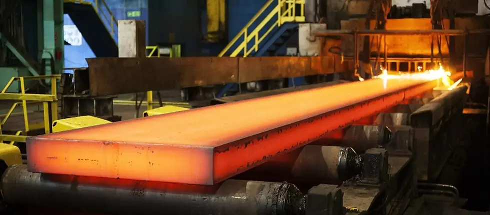 Brand new steel plate is rolling out of the furnace