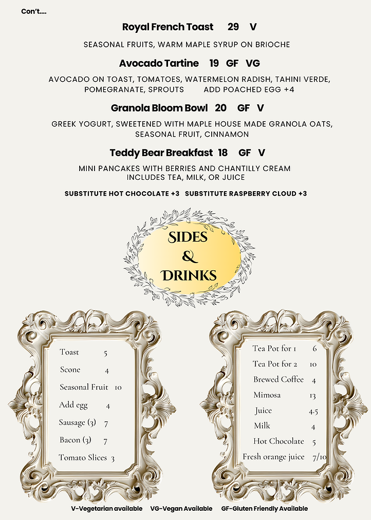 Lady Bea Brunch Menu