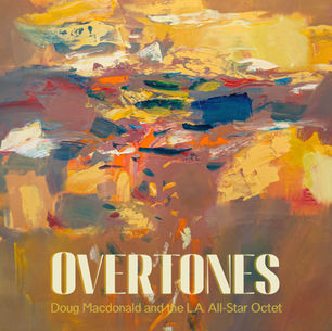 overtones cover  - oil painting with hues of yellow, blue, orange and red