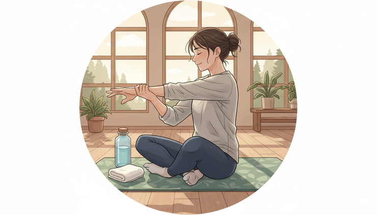 Side view of an athlete stretching wrists after a push-up workout