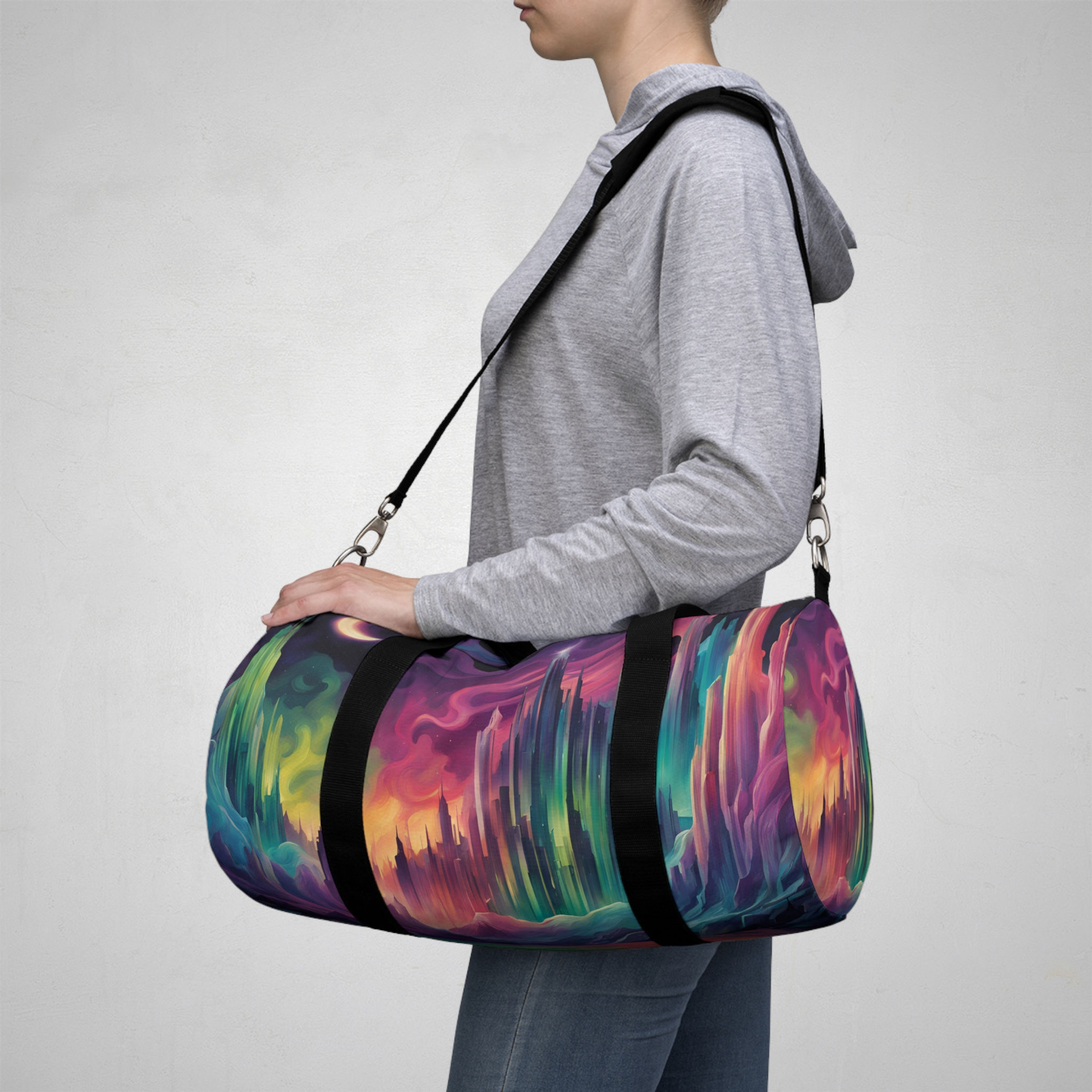 Moonlit Fantasy Aurora City Duffel Bag