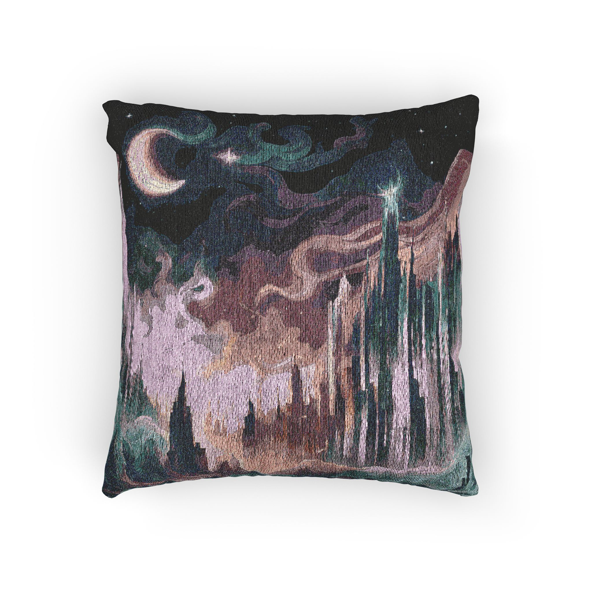 Woven Pillow: Moonlit Mist City
