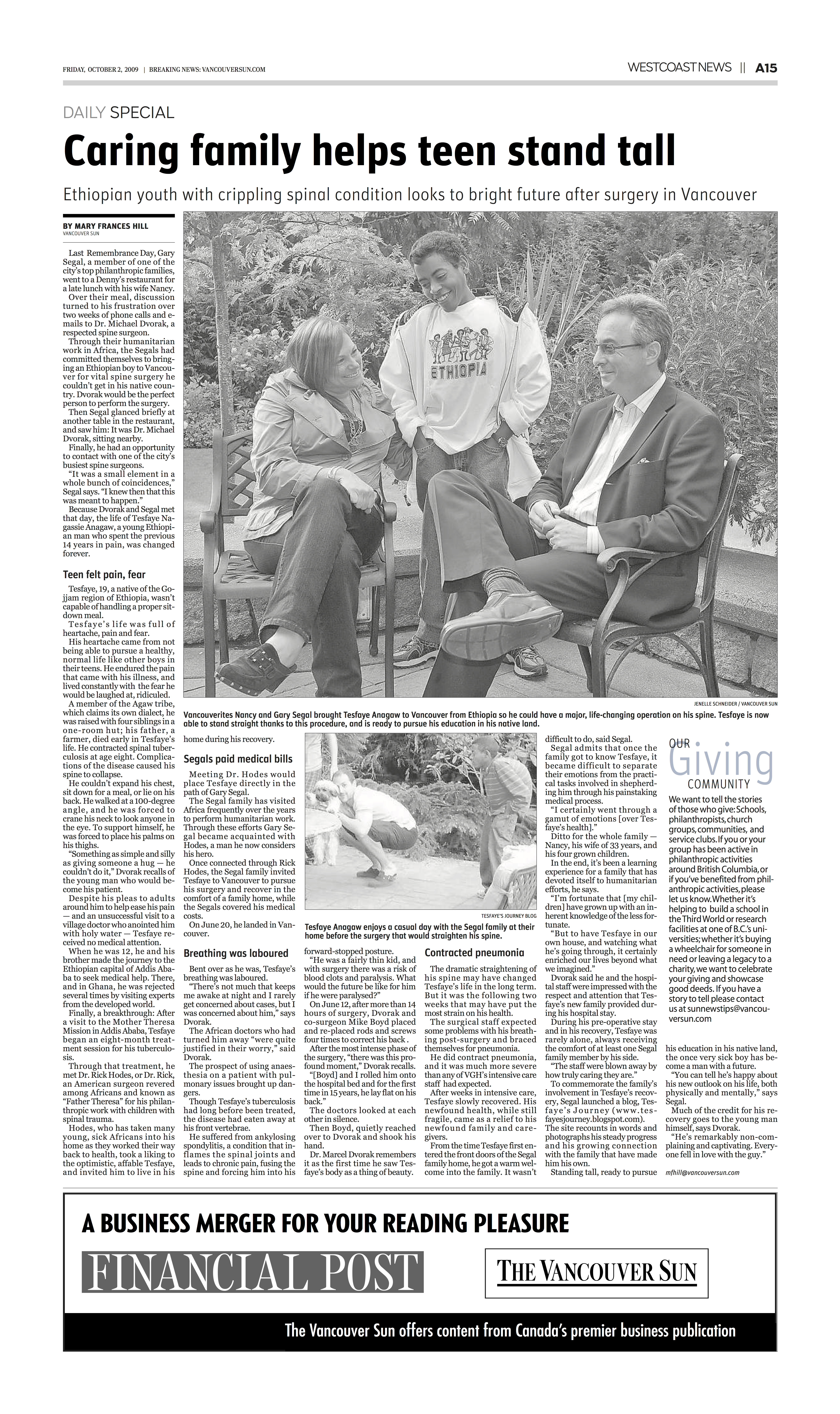 Caring Family Helps Teen Stand Tall - October 2009