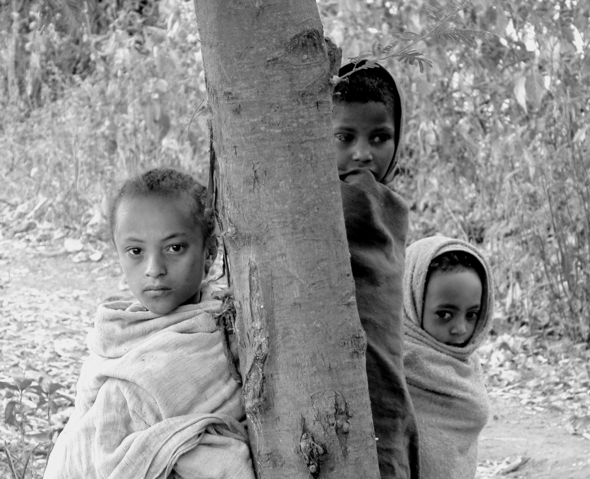 Curious and shy village children