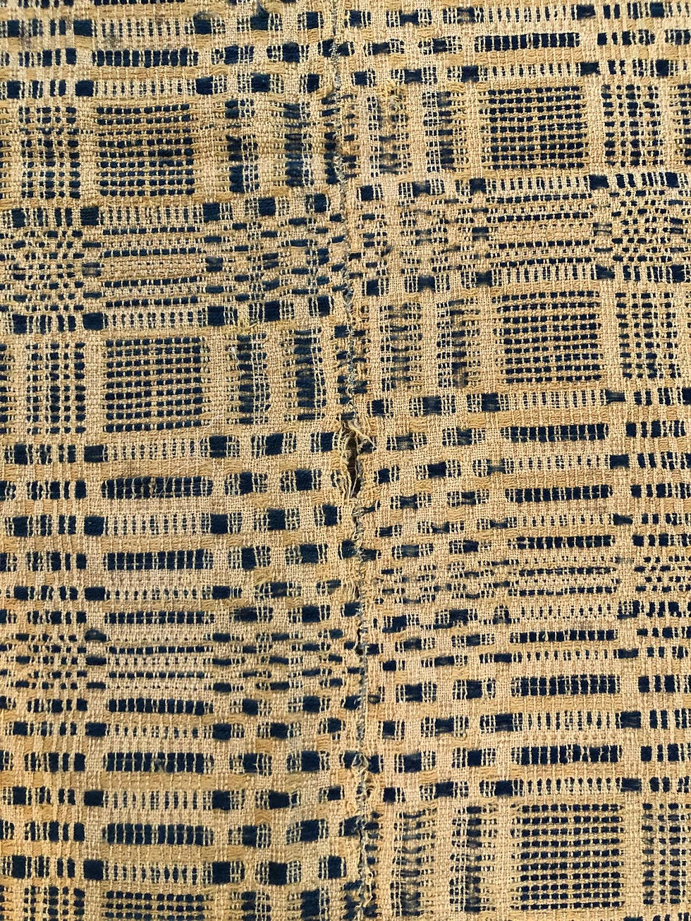 Thumbnail: Antique Navy and Cream Summer Winter Coverlet