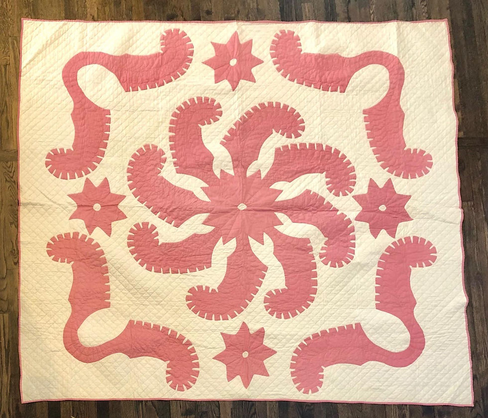Beautiful Vintage Pink and White Feathered Pinwheel Applique Quilt
