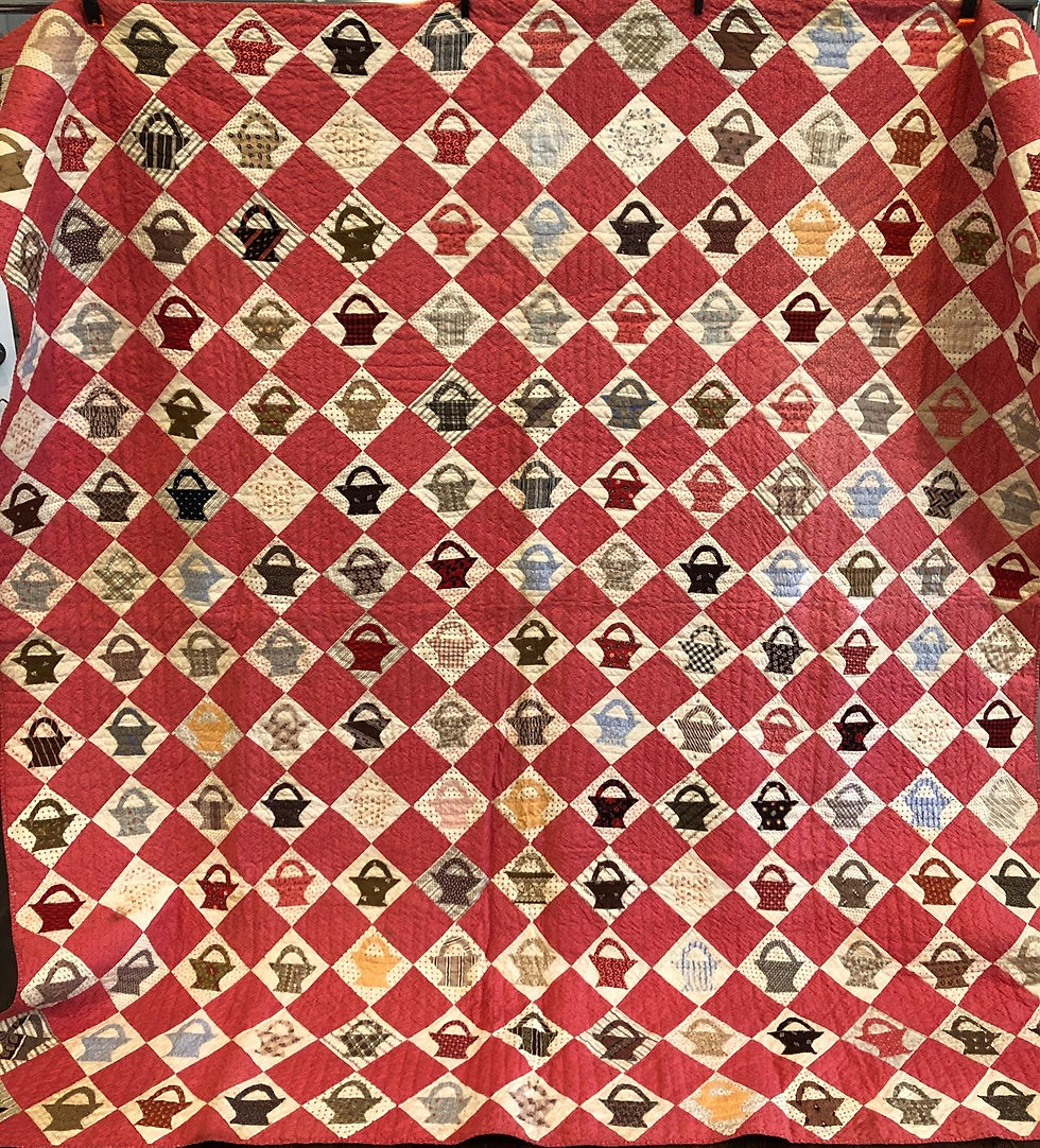 Beautiful 19th Century Quilt with Small Basket Pattern