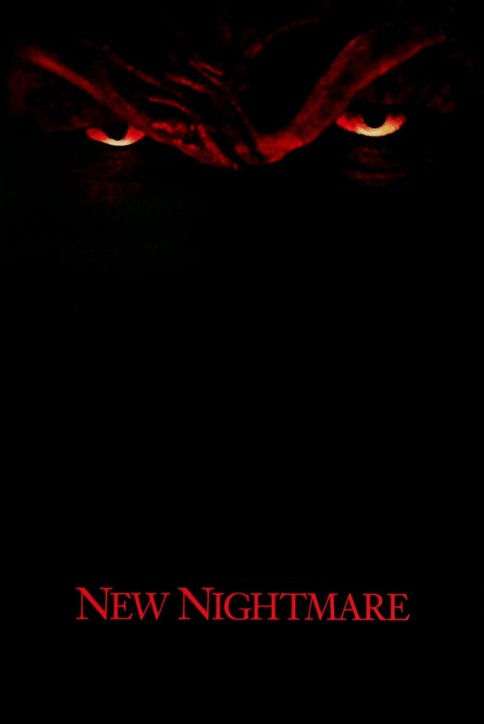 Dark horror poster with glowing red eyes above the title NEW NIGHTMARE on a black background