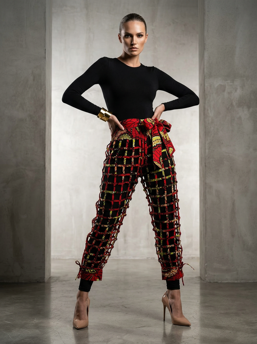 Thumbnail: Attached Belt Gazelle Ankara Lace Pant