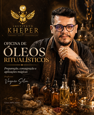 Frascos de vidro contendo óleos essenciais e ervas mágicas. Capa do Curso Oficina de Óleos