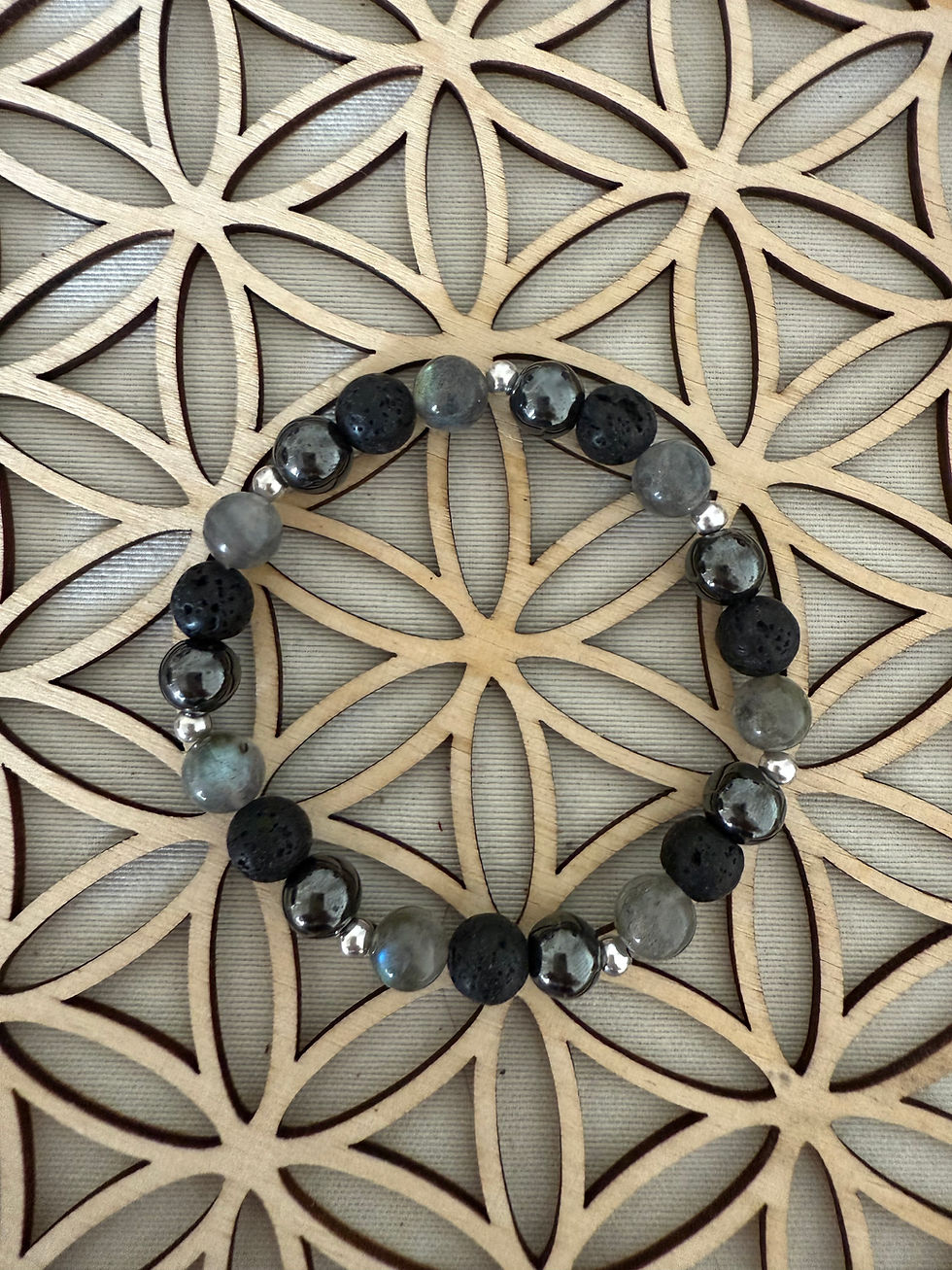 Bracelet : HEMATITE-PIERRE DE LAVE-LABRADORITE - 25 €