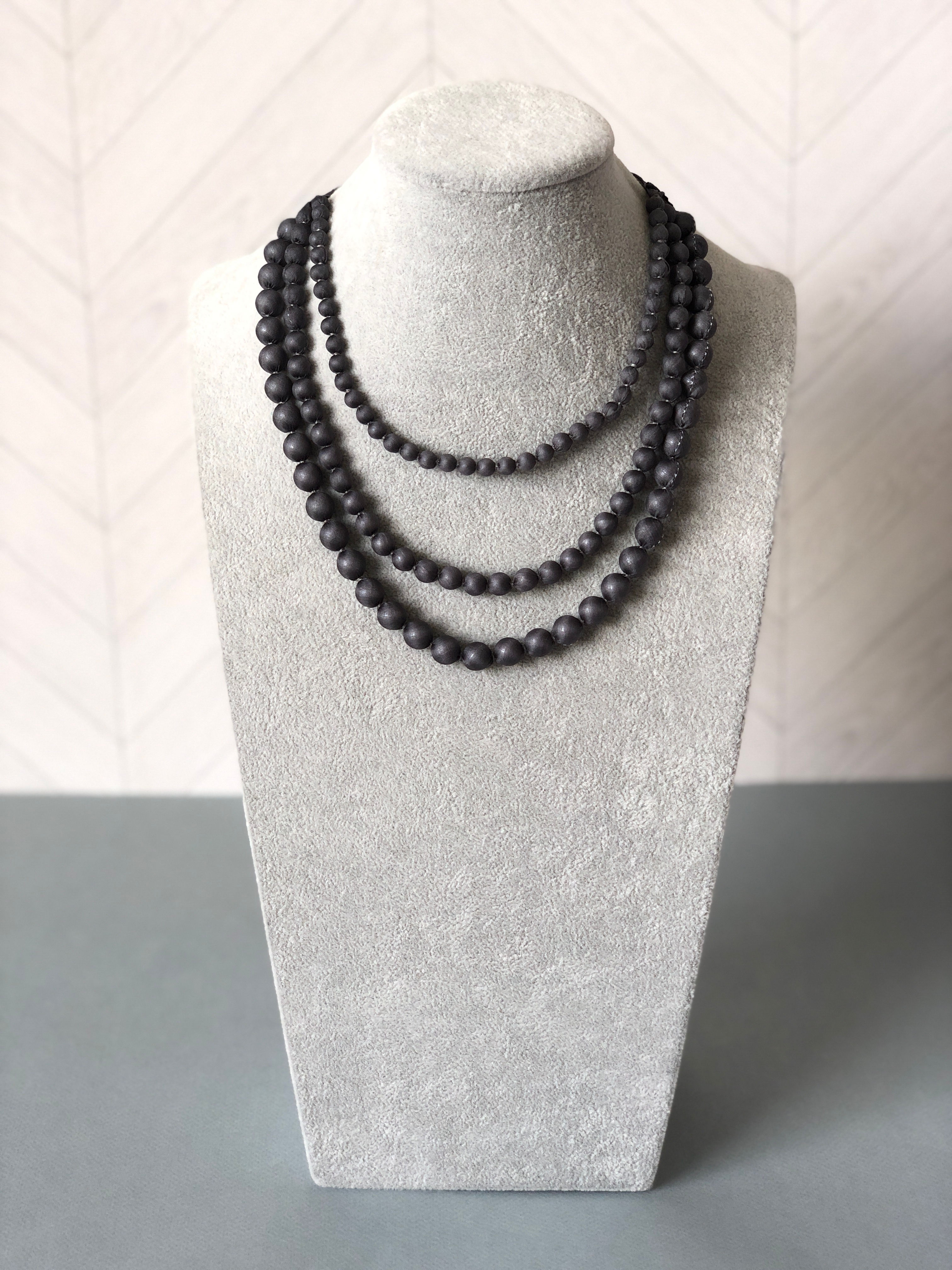 3 string Cambodian Soft Silk Bead Necklace in Mythic Gray