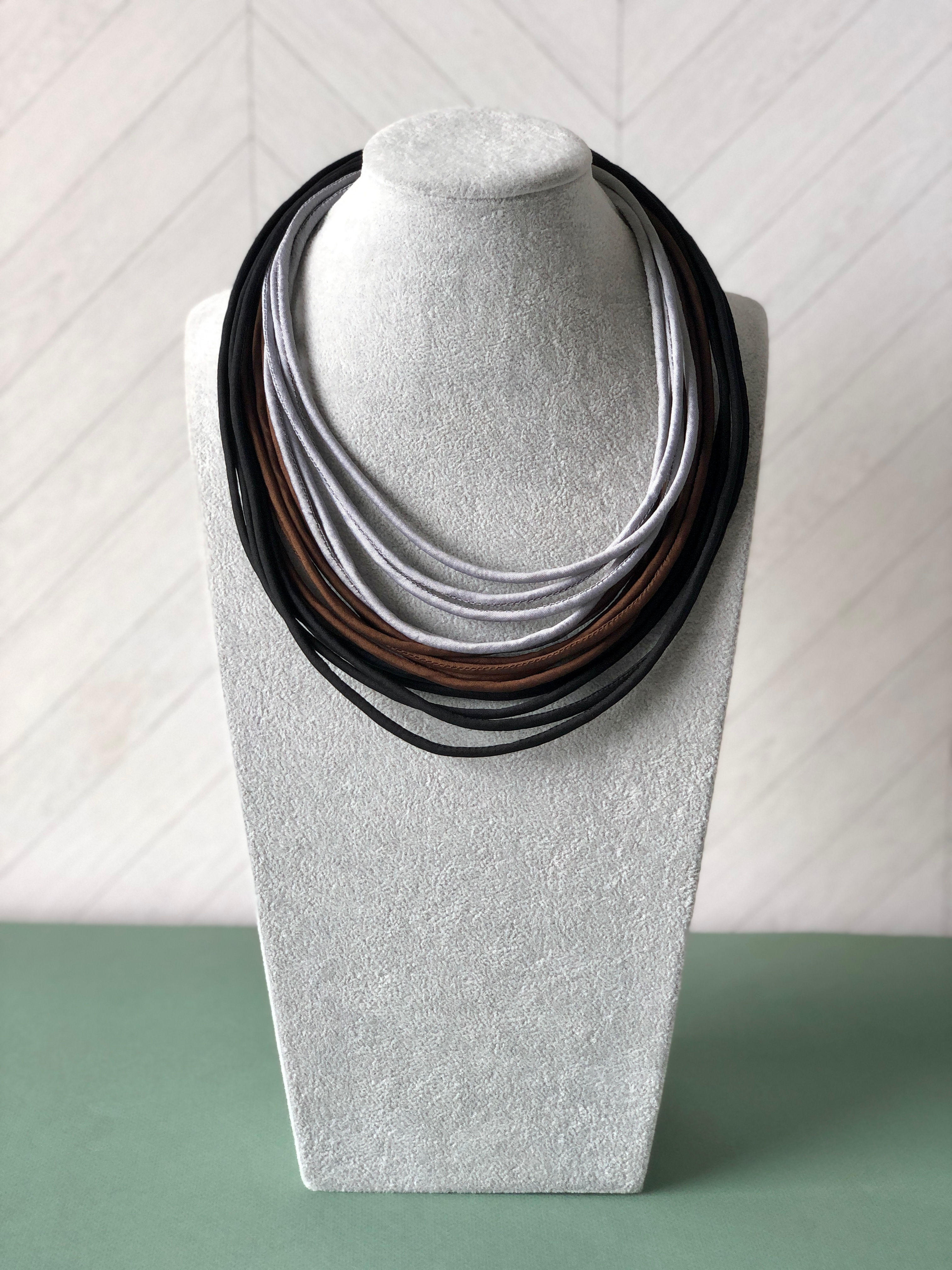 Tricolour Cambodian Silk Thread Necklace in Classic Hues