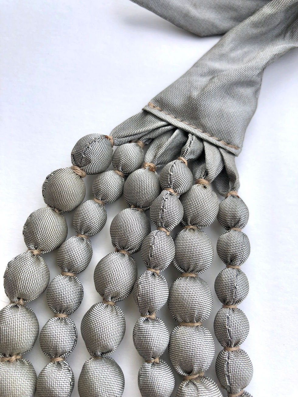 Thumbnail: Multi-Strand Cambodian Silk Bead Necklace in Sandrift Grey