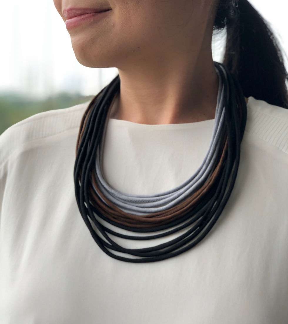 Thumbnail: Tricolour Cambodian Silk Thread Necklace in Classic Hues
