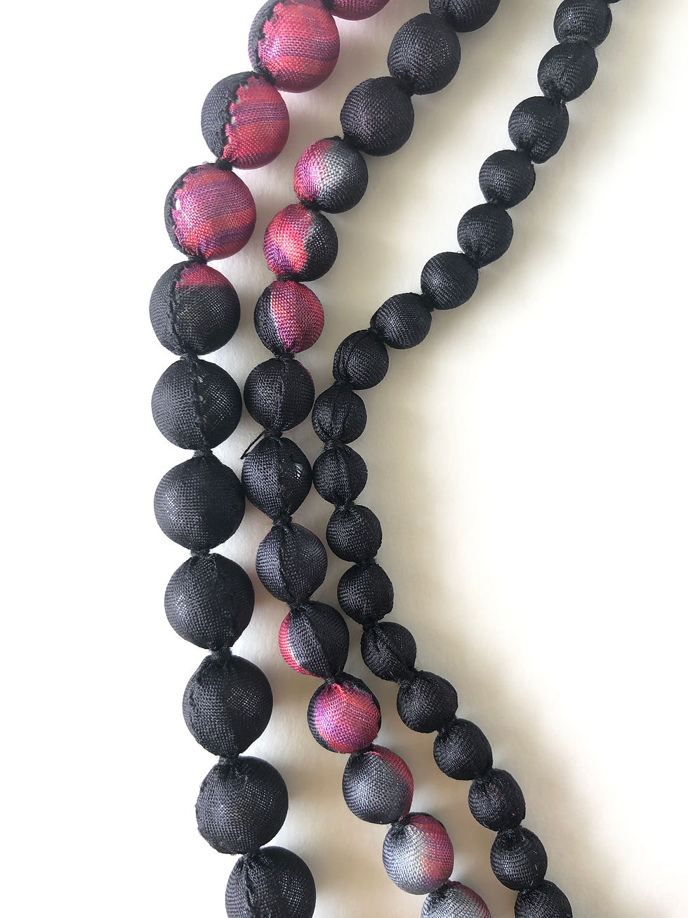 Thumbnail: 3 string Cambodian Soft Silk Bead Necklace in Baltic Sea & Tawny Port