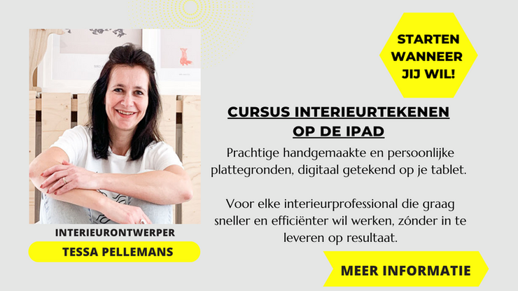 Meer informatie over de cursus interieur tekenen op de iPad van interieurontwerper Tessa Pellemans