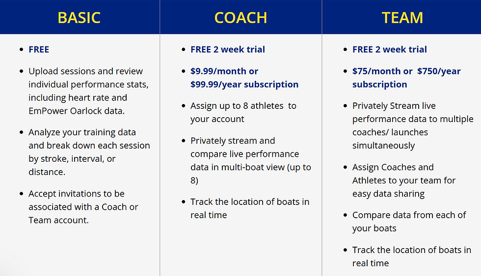 Table Chart of subscription with dot point features