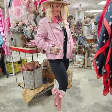A Rare Bird Plush Pink Leather Embellished Star Starling Jacket