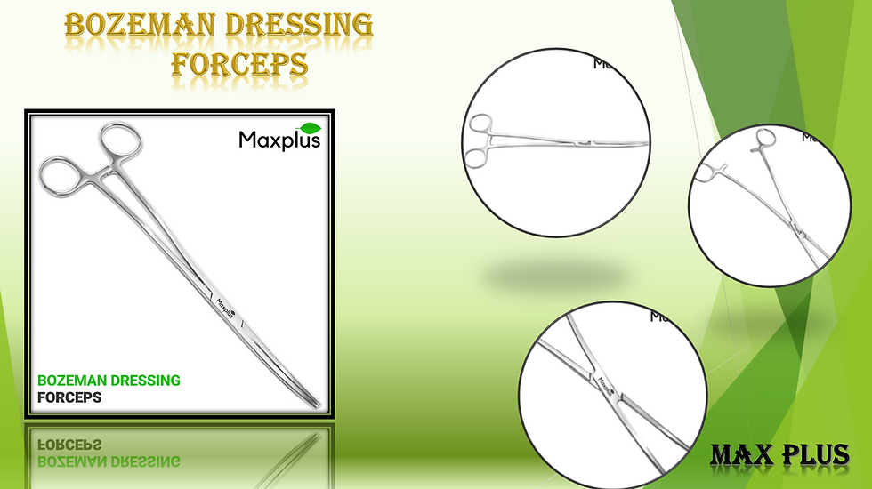 Bozeman Dressing Forceps by Max Plus – a high-quality surgical instrument designed for precise and efficient dressing applications, showcased with multiple close-up views