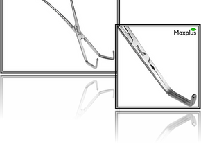 Surgical instrument featuring precision-crafted metal jaws and ergonomic handles, designed by Max Plus for medical applications