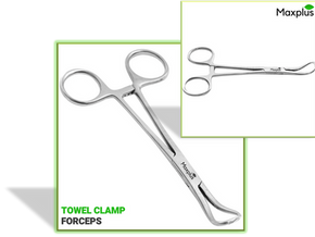 Stainless steel towel clamp forceps by Max Plus, featuring a sleek design ideal for secure gripping during medical procedures
