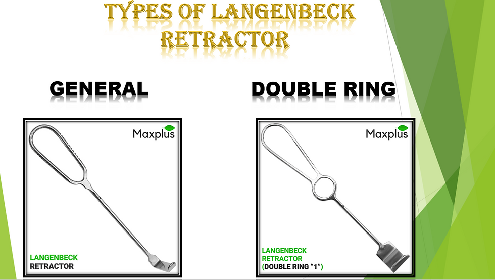 Langenbeck retractors by Max Plus: the General Langenbeck Retractor and the Double Ring Langenbeck Retractor, illustrating design variations for surgical applications