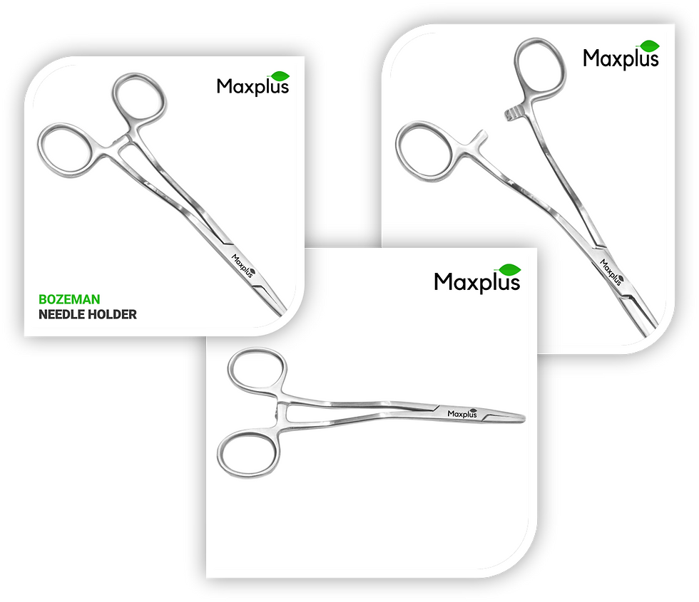 Collage of Max Plus Bozeman Needle Holders showcasing the precision design and functionality of these surgical instruments.
