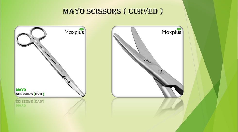 A display of high-quality Max Plus Mayo Scissors, featuring both curved and straight designs.