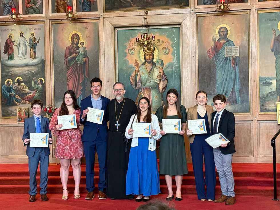 Winners including Marianna Drapas and Mark Wenzel representing Holy Apostles.