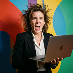 frazzled woman with laptop