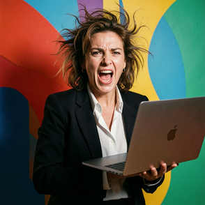 frazzled woman with laptop