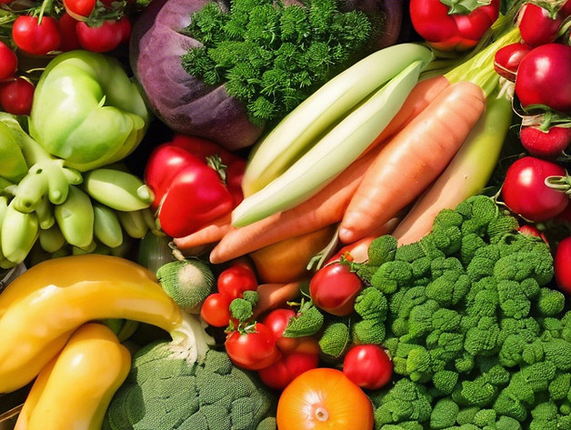 top view bunch of vegetables and fruit p