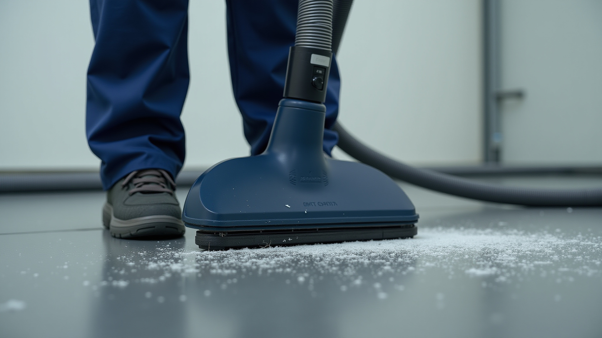 Closeup image of a vacuum cleaning up after fire damage.