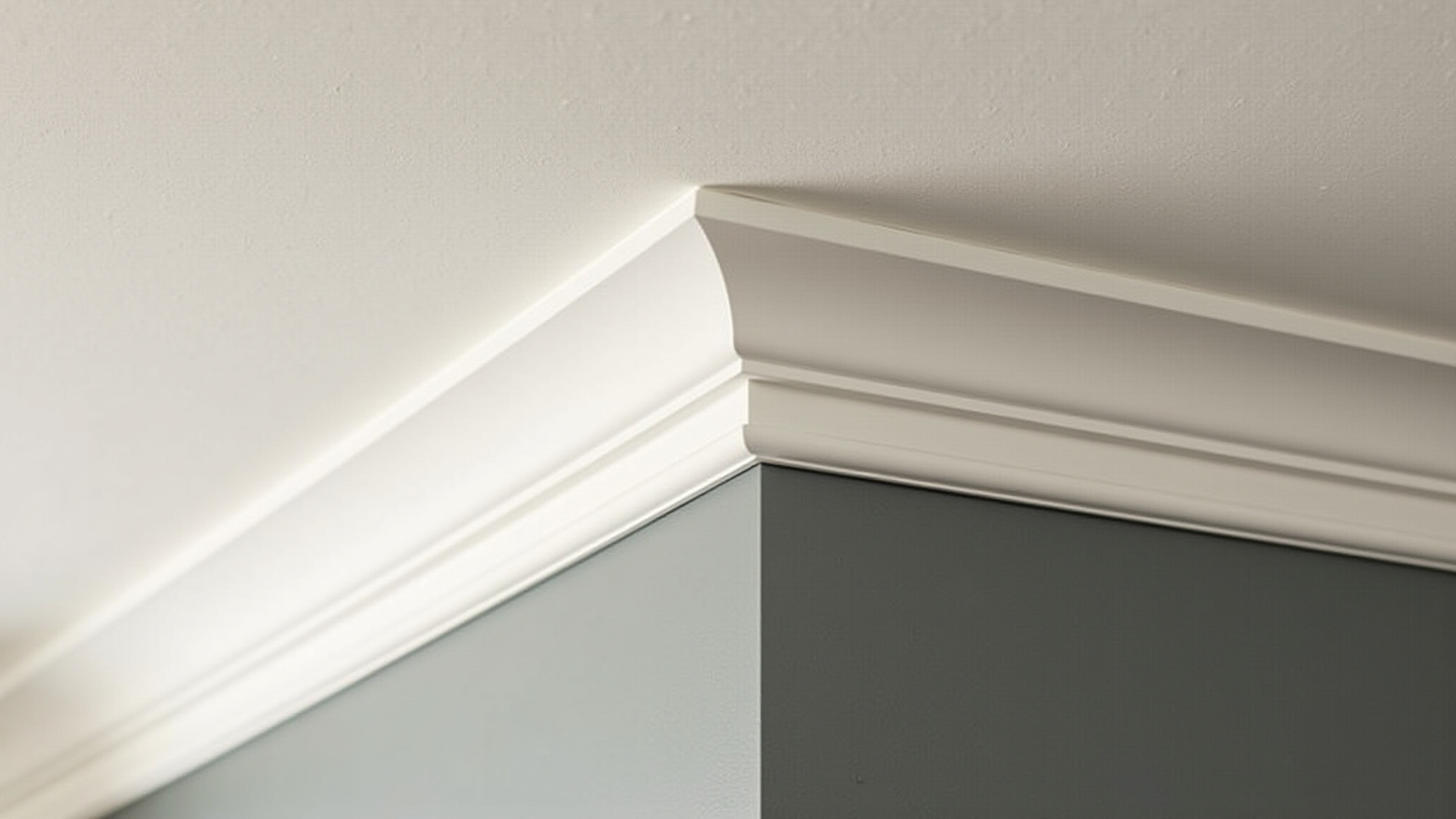 Closeup image of the edge of a wall and ceiling inside a house after mold remediation.