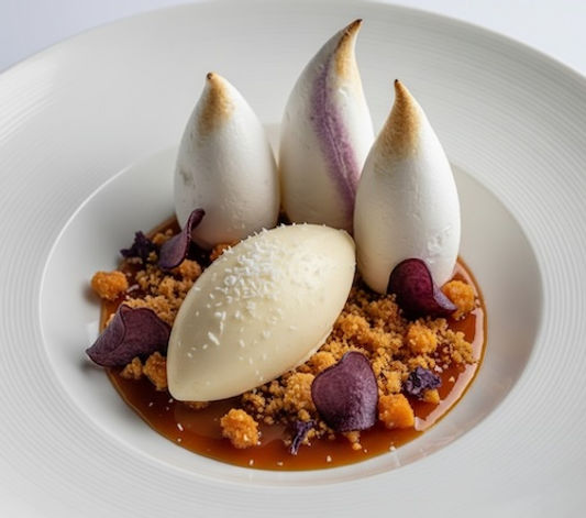 Sweet Potato Caramel with Sorbet and Meringue