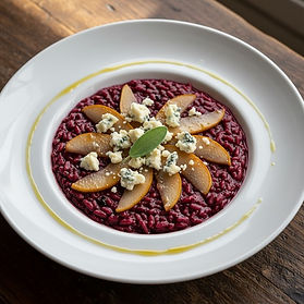 Red Wine Risotto with Pears, Sage and Gorgonzola