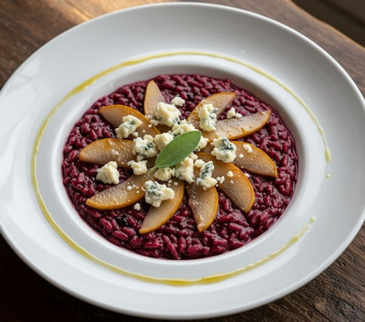Red Wine Risotto with Pears, Sage and Gorgonzola
