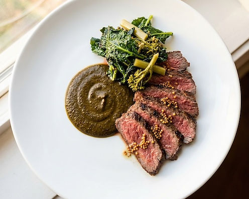 Bistek en Escabeche con Pipian de Broccoli Rabe