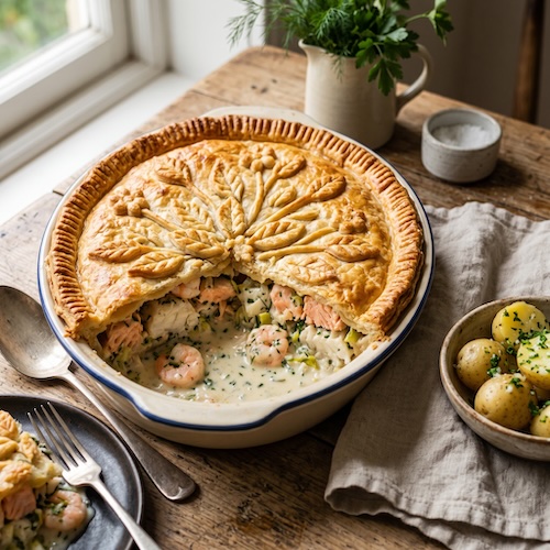 Summery Salmon, Cod and Prawn Fish Pie