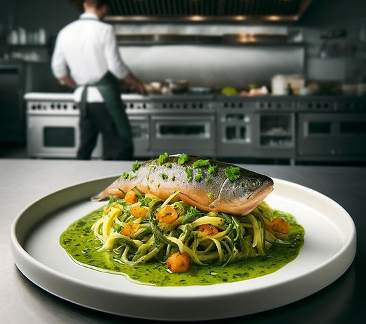 Epis-rubbed fried trout, coconut Epis Sauce and Preserved Lemon Pikliz