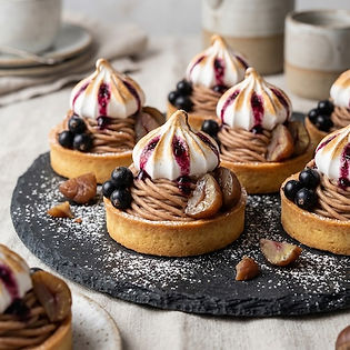 Chestnut and Blackcurrant Meringue Pies