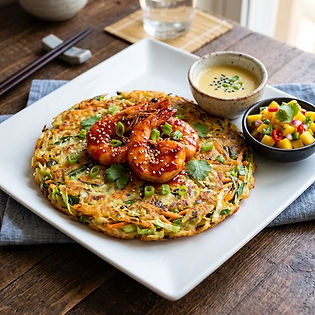 Korean Pancake with Gochujang Prawns