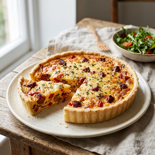 Chorizo, Pepper and Gruyère Quiche