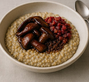 Rye Porridge with Molasses-glazed Mushrooms